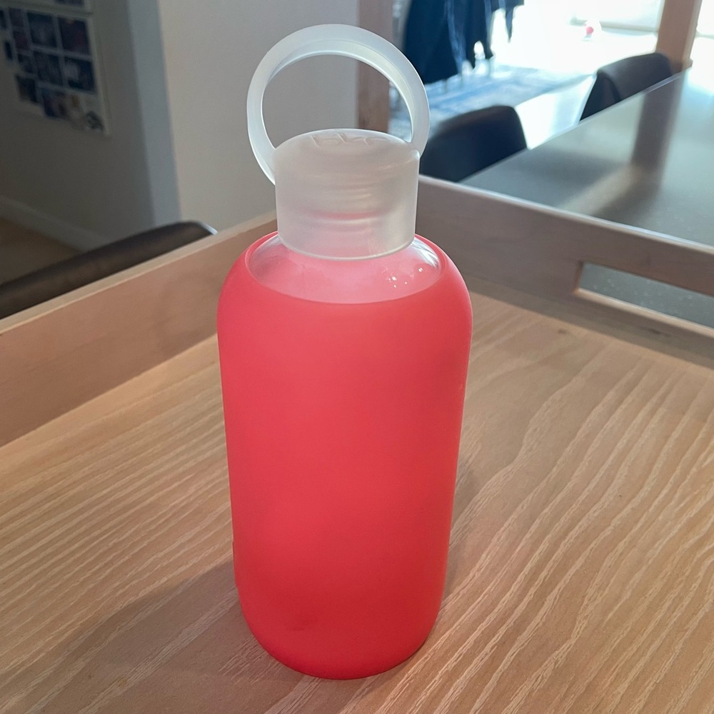 BKR Glass Water Bottle 16 oz W/ Hot Pink Silicone Sleeve Cover